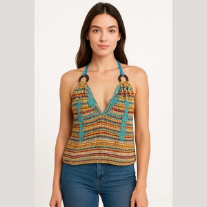 Paris St. Barth Vanita Rosa Blue Orange and Brown Halter Tank Top